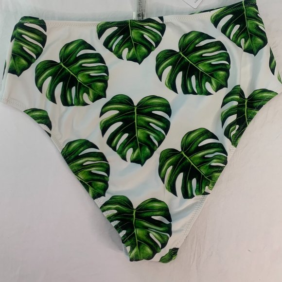 High Waisted Bikini Tropical Monstera Leaf Print Swimsuit Bottom Size XL - Picture 4 of 10
